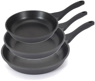Koekenpan/hapjespan Cast Iron - 3x - Alle warmtebronnen - Zwart - 20 24 en 28 cm - gietijzer