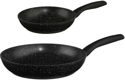 Koekenpannen set 2x stuks - Alle warmtebronnen - Zwart - Dia 20/26 cm