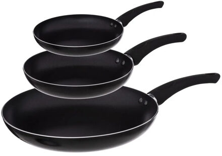 Koekenpannen set 3x stuks - Alle warmtebronnen - Zwart - D20/24/28 cm