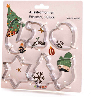 Koekvormpjes - uitsteekvormpjes - kerst thema - 6x stuks - RVS - Uitsteekvormen