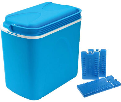 Koelbox blauw 24 liter 40 x 25 x 37 cm incl. 4 koelelementen - Koelboxen