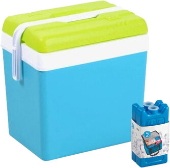 Koelbox met koelelementen - 24 liter - kunststof - blauw - 36 x 27 x 40 cm