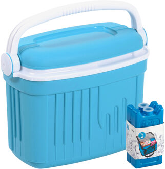 Koelbox met koelelementen - 8 liter - kunststof - blauw - 36 x 21 x 28 cm