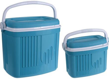 Koelboxen - set 2x - 8L en 32L - kunststof - blauw - Koelboxen