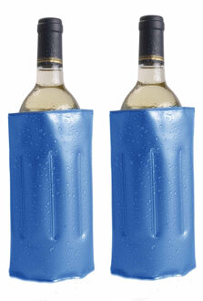 Koelelement hoes - 2x - wijnflessen - blauw - 34 x 18 cm - Koeltasje - Flessenkoeler - Wijnkoeler