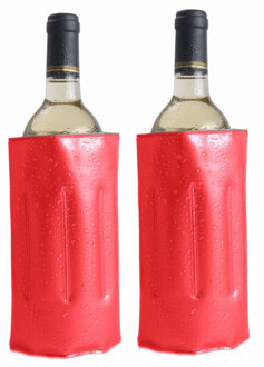 Koelelement hoes - 2x - wijnflessen - rood - 34 x 18 cm - Koeltasje - Flessenkoeler - Wijnkoeler