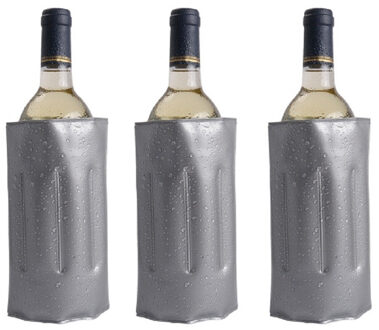 Koelelement hoes - 3x - wijnflessen - zilver - 34 x 18 cm - Koeltasje - Flessenkoeler - Wijnkoeler