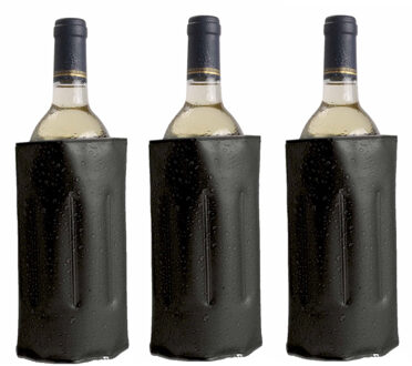 Koelelement hoes - 3x - wijnflessen - zwart - 34 x 18 cm - Koeltasje - Flessenkoeler - Wijnkoeler