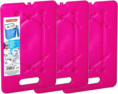 Koelelementen 200 gram - 3x - 11 x 16 x 1.5 cm - roze - voor koelbox en koeltas