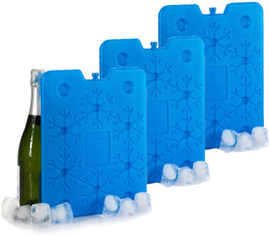 Koelelementen plat - Set van 3x stuks - 26 x 2 x 32 cm - blauw - 800 gram