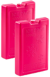 Koelelementen van 1000 gram - 8x stuks - roze - 22 x 14.5 x 3.5 cm - voor koeltas en koelbox