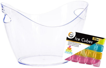 Koelemmer - transparant - 3 liter - incl. 20x st herbruikbare kunststof ijsklontjes