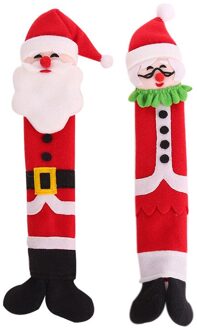 Koelkast Deurklink Set Cover Cartoon Santa Keuken Decoratie Pocket Voor Koelkast Xmas Ornament Leuke
