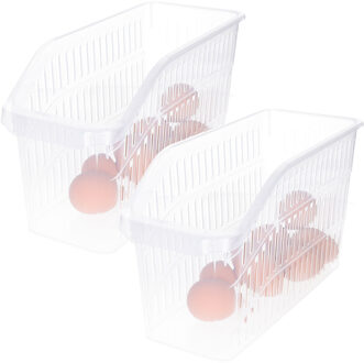 Koelkast/keuken organiser open mand - 2x - transparant - kunststof - 13 x 30 x 17 cm