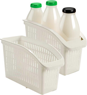 Koelkast/keuken organiser open mand - 2x - wit - kunststof - 29 x 13 x 17 cm