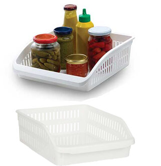 Koelkast/keuken organiser open mand - 2x - wit - kunststof - 29 x 26 x 8 cm