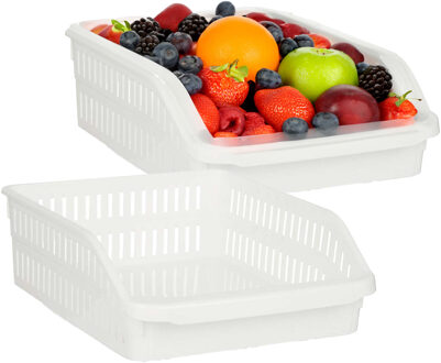 Koelkast/keuken organiser open mand - 2x - wit - kunststof - 30 x 26 x 9 cm