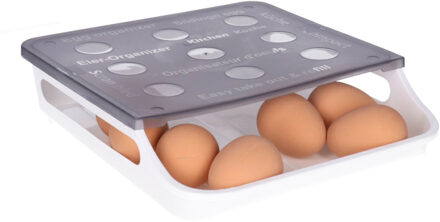 Koelkast organizer eierhouder met deksel - 12 eieren - transparant - kunststof - 22 x 24 x 6 cm