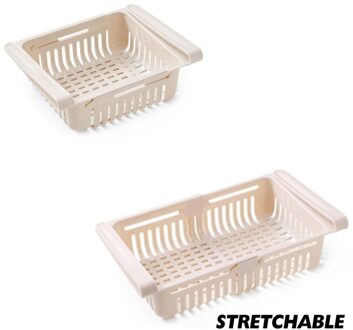 Koelkast Verstelbare Rekbaar Organizer Lade Mand Koelkast Lades Verse Spacer Layer Voedsel Opslag Rek Beige 1 stk