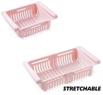 Koelkast Verstelbare Rekbaar Organizer Lade Mand Koelkast Lades Verse Spacer Layer Voedsel Opslag Rek licht roze