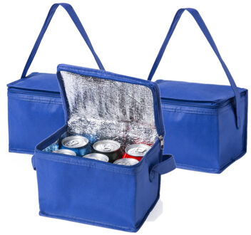 Koeltas - 10x - klein - lunch / blikjes - blauw - 21 x 15 x 15 cm - draagriem - 4 liter inhoud