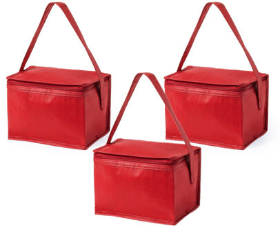 Koeltas - 10x - klein - lunch / blikjes - rood - 21 x 15 x 15 cm - draagriem - 4 liter inhoud