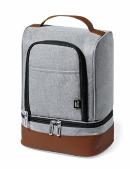 Koeltas 2 vakken - voor lunchpakket of drankjes - 7 liter - 20 x 27 x 13 cm - Draagband - Grijs