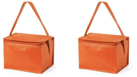 Koeltas - 2x - klein - lunch / blikjes - oranje - 21 x 15 x 15 cm - draagriem - 4 liter inhoud