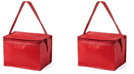Koeltas - 2x - klein - lunch / blikjes - rood - 21 x 15 x 15 cm - draagriem - 4 liter inhoud