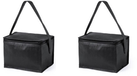 Koeltas - 2x - klein - lunch / blikjes - zwart - 21 x 15 x 15 cm - draagriem - 4 liter inhoud