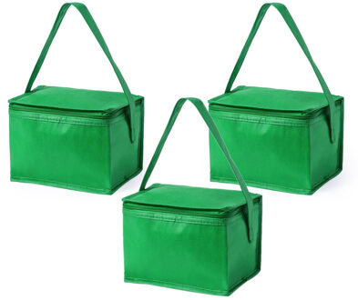 Koeltas - 3x - klein - lunch / blikjes - groen - 21 x 15 x 15 cm - draagriem - 4 liter inhoud