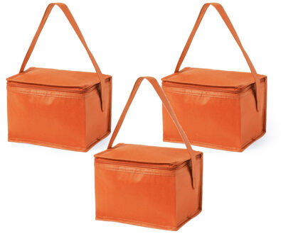 Koeltas - 3x - klein - lunch / blikjes - oranje - 21 x 15 x 15 cm - draagriem - 4 liter inhoud