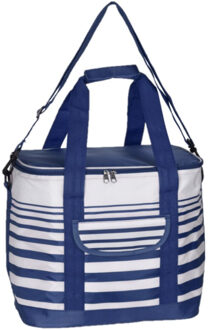 Koeltas draagtas schoudertas blauw/wit gestreept 28 x 18 x 29 cm 12 liter