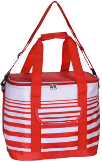 Koeltas draagtas schoudertas - rood/wit gestreept - 28 x 18 x 29 cm - 12 liter - Koeltassen