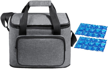 Koeltas grijs met 2 stuks flexibele koelelementen 15 liter