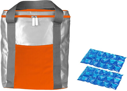 Koeltas oranje/zilver met 2 stuks flexibele koelelementen 15 liter