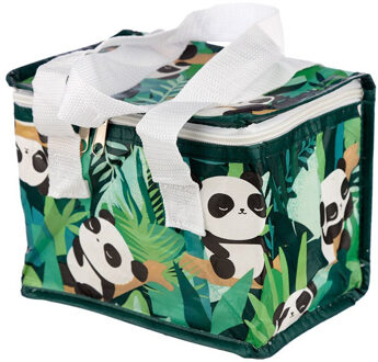 Koeltas - panda print - groen - 4 liter - 16 x 21 x 13 cm - koelboxen - picknick/strand - lunchtas - Koeltas