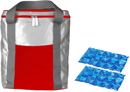 Koeltas rood/zilver met 2 stuks flexibele koelelementen 15 liter