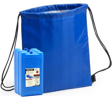 Koeltas rugtas blauw met rijgkoord cm met 2x koelelementen