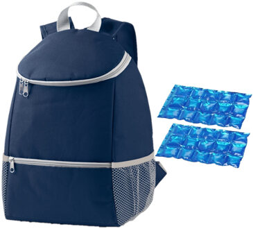 Koeltas rugtas/rugzak blauw met 2 stuks flexibele koelelementen 10 liter - Koeltas