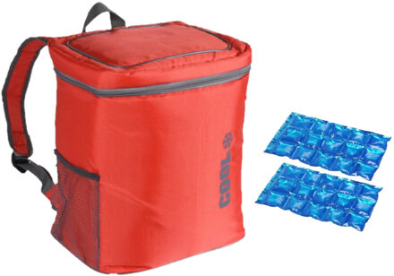 Koeltas rugtas/rugzak rood met 2 stuks flexibele koelelementen 16 liter - Koeltas