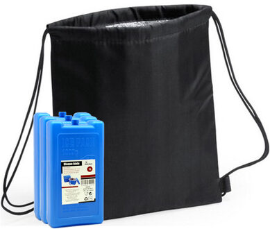 Koeltas rugtas zwart met rijgkoord cm met 2x koelelementen