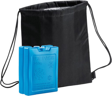 Koeltas rugtas zwart met rijgkoord cm met 2x koelelementen