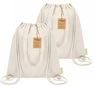 Koeltas rugzak - 2x - katoen - lunchpakket of drankjes - naturel - 7 l - 38 x 42 cm - met trekkoord