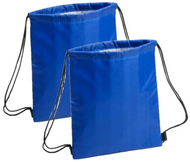 Koeltas rugzak in het blauw - 2x stuks - 27 x 33 cm - koeltassen met koordje - lunch rugtasje
