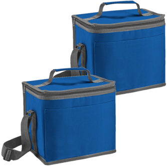 Koeltas - Set van 2x stuks - 9 liter - klein - blauw - polyester - 24x22x17 cm - voor lunch en drank