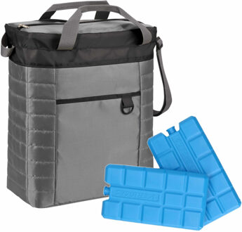 Koeltas Van 32 X 35 X 17 Cm Grijs/zwart Met 6x Stuks Koelelementen - Koeltas