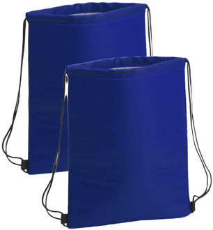 Koeltasje rugzak met draagkoord - 2x - blauw - 32 x 42 cm - drankjes/lunch rugtas - polyester/alumin