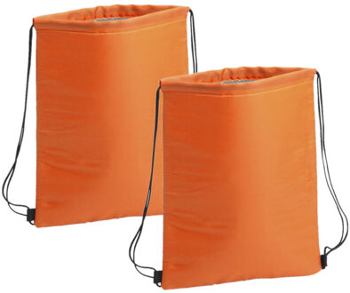 Koeltasje rugzak met draagkoord - 2x - oranje - 32 x 42 cm - drankjes/lunch rugtas - polyester/alumi