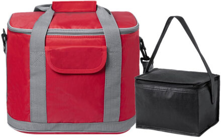 Koeltassen set draagtas/schoudertas rood/zwart 22 en 4 liter